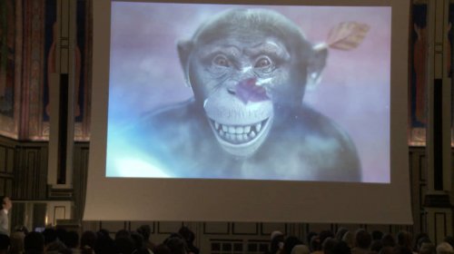 Non-knowledge, Laughter & The Moving Image presents: Ed Atkins, Artist Talk, Dec 4th 2018
HFBK Aula, Hamburg. Film still by Maxime Lequeux