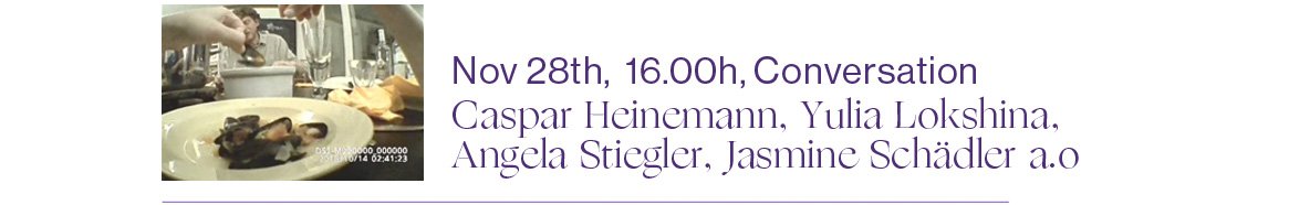 28/11 16:00 (CET) Conversation: with Caspar Heinemann, Yulia Lokshina, Angela Stiegler, Jasmin Schädler, Isabel Gatzke a.o Moderated by Olympia Bukkakis

The conversation will take place in the Zoom Webinar (interactions & questions welcome). It can also be viewed through the Vimeo Live Stream.

Yulia Lokshina (B. 1986, Moscow) and Angela Stiegler (B. 1987, Munich) meet at the crossroads of documentary filmmaking and visual arts in the interest of linking the two areas in their work. Since 2014, Yulia and Angela have been working together in various constellations in the context of a series of art and film productions. In 2017/2018 they were awarded the one-year media art scholarship of the Munich Filmschool and the Kirch Foundation to produce the art and science collaboration SUBJECTIVE HILL and were further supported by the EOFA Residency (Canton Switzerland Geneva) and the CISA in Geneva. Their film has been awarded the videodox-Förderpreis (2019) and screened at CAC Centre d’Art Contemporain Genève (2019), IIPPE International Conference, Lille FR, (2019), Goethe-Institut Paris, FR (2020), A.K.T „Risikogruppen“ Pforzheim, DE. Currently Angela holds a teaching position at the Akademie der Bildenden Künste Nürnberg. Her latest works are on view in the solo show „I treat my friends as sculptures“ at Françoise Heitsch Gallery in Munich. Yulia has started an artistic PhD at Filmuniversität Babelsberg Konrad Wolf after graduating from HFF Munich with „Rules at the assembly line, at high speed“ (2020), a documentary film on labour migration and questions of social inclusion. They continue working together and are currently preparing „Schmarotzerbrücke“, a collaboration with residents of a contentiously named street in Munich.

Jasmin Schädler was born in Illertissen in 1989. After completing her bachelor’s degree in physics and cultural studies, she studied theater directing at the Academy of Performing Arts Baden-Württemberg and in the master art praxis at the Dutch Art Institute.
The overarching subject of her work is the questioning of knowledge hierarchies. Coming from an intersectional perspective she investigates the relationship between space, perception and identity in both analog and digital. In doing so, she deals with data collection, reporting and the questioning of conventions of knowledge production.
She is a fellow of Kunststiftung Baden-Württemberg und Künstlerhaus Stuttgart and a founding member of the performance collective die apokalyptischen tänzerin*nen, as well as a founding and board member of the association InterAKT Initiative e.V., which realizes music and performance projects in the Stuttgart area.

Isabel Gatzke has a MA in Dramaturgy from the ZHDK in Zurich. Her practice as a dramaturge is mostly based in the field of dance and performance where it is concerned with questions around the moving body, image and sense-making as well as forms of relating to each other that are not structured in a logic of »power over«. She is an research assistant for the artistic research project Non-knowledge, Laughter and the Moving Image

Olympia Bukkakis, Queen of the Heavens and of the Earth, Empress of Despair, and Architect of Your Eternal Suffering, Olympia Bukkakis began performing while completing a BA in social theory at Melbourne University in Australia and kick-started the local alternative drag scene with her party Pandora’s Box. She has collaborated with Australian queer theatre company Sisters Grimm on a number of projects including Summertime in the Garden of Eden.Since moving to Berlin in 2012, she has organised, curated, and hosted various queer performance nights including Get Fucked, Fancy, and Apocalypse Tonight. Since 2015 she has organised and hosted Queens Against Borders, a performance event in solidarity with trans and queer refugees. In recent years she has begun to perform in contemporary dance and performance contexts, performing in Jeremy Wade’s Between Sirens and Human Resources and in 2019 she completed a Masters in Solo Dance Authorship at the Inter-University Centre for Dance (HZT) in Berlin with her graduation piece Tales From a State of Shemergency. Her most recent full length work Gender Euphoria premiered at Sophiensaele in Berlin as part of the 2019 Tanztage festival. Her practice is situated within, and inspired by, the tensions and intersections between queer nightlife and contemporary dance and performance.