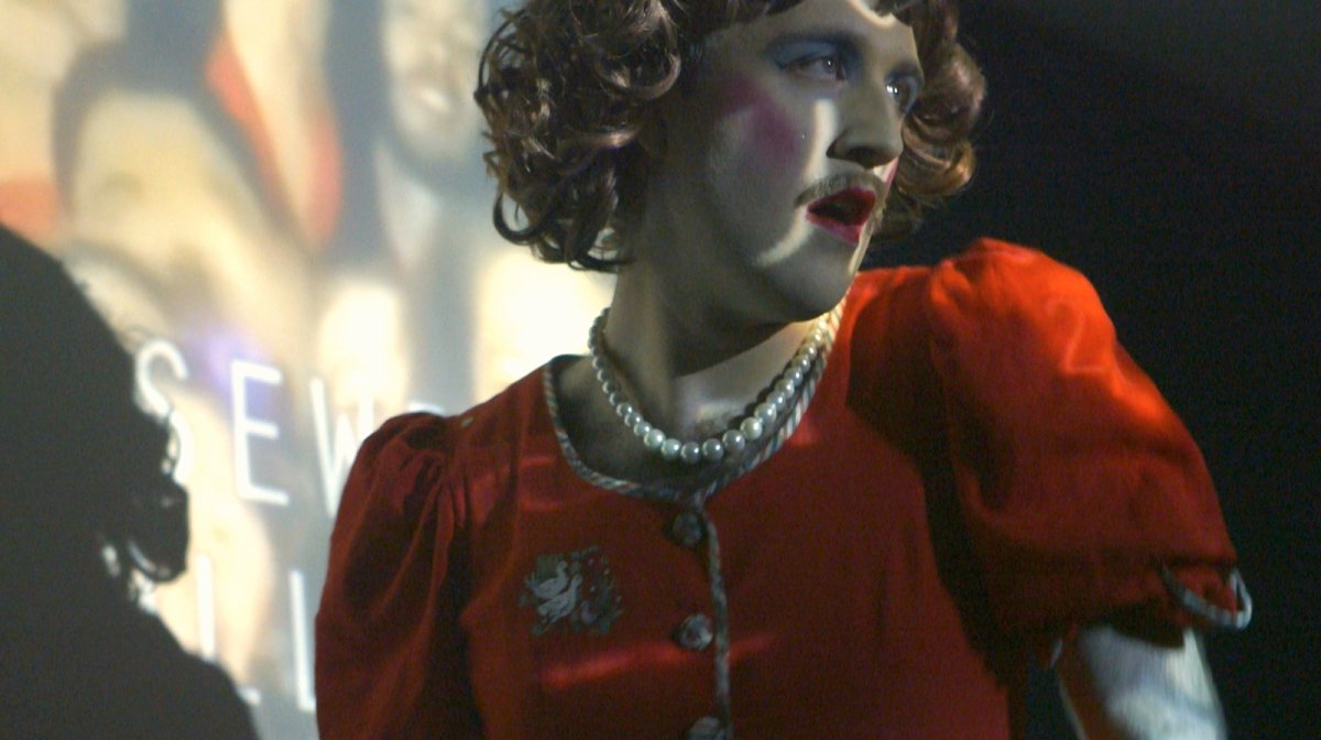 Video-still (Cheryl) from The Discourse of the Drinkers by Annika Larsson (2017).