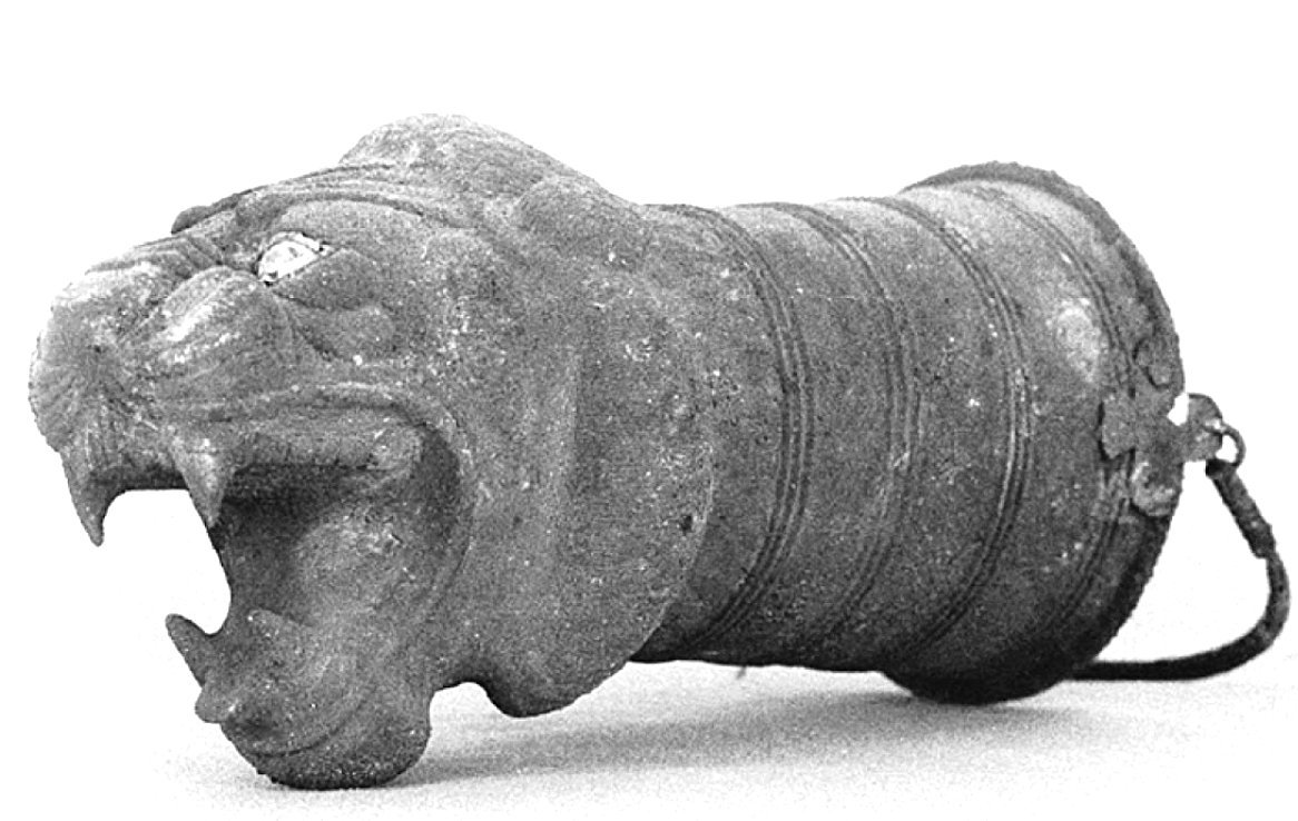 A lion’s head vessel from what is generally identified as King Mida’s tomb in Gordion, Turkey, from around 700 B.C, perhaps used for mixed beverage including barley. Source: Nelson, Mike, The Barbarian’s Beverage: A History of Beer in Ancient Europe, pg 19.