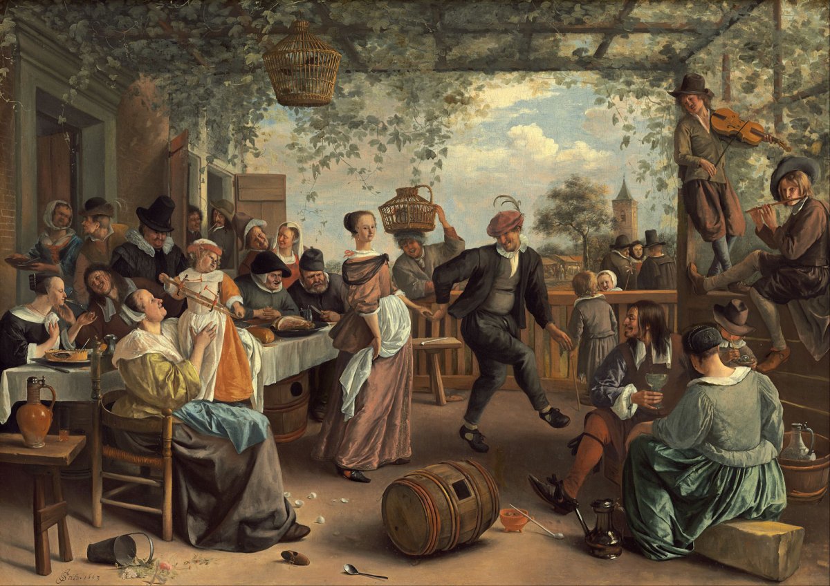 Painting by Jan Steen, The Dancing Couple (1663).